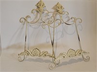 PAIR OF VTG. WROUGHT IRON ORNATE PLATE HOLDERS,