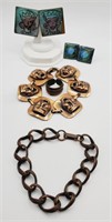 (H) Copper Bracelets (7" long), Clip-on Earrings
