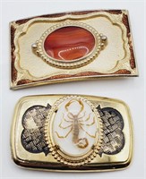 (H) Agate and Scorpion Goldtone Belt Buckles