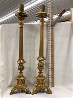 Vintage Brass Candleholders w/ Religious Faces,