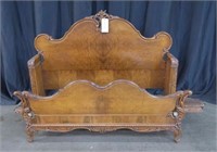 ANTIQUE FRENCH FULL SIZE BURL WALNUT BED