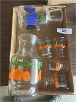 Orange Juice Carafe, w/ (4) Matching Glasses +