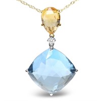 18k Gold 27.53ct Blue Topaz & Quartz Necklace