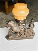 antique cast chariot mantel clock - works - 12" h