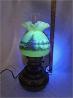 Fenton Hand Painted Vaseline Burmese Elec Lamp