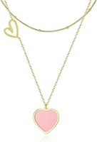 14k Gold-pl. Heart Pink Moonstone Layered Necklace