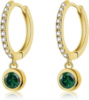 14k Gold-pl. .54ct Emerald & Topaz Huggie Earrings