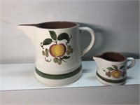 Signed Stangl pottery pitcher and creamer. Apple
