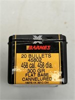Barnes 20 Bullets 458 cal. 458 dia. 300 Gr - New
