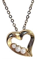 Goldtone/Pearl Bead Heart Necklace