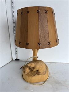 Wood carved beaver lamp