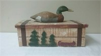 Wooden Storage Box With Hand Carved Duck  As