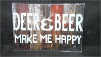 DEER & BEER, MAKE ME HAPPY 8" x 12" TIN SIGN
