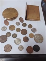 Vtg. Compacts and Foriegn Coinage