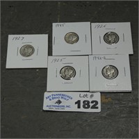 (5) Silver Mercury Dimes