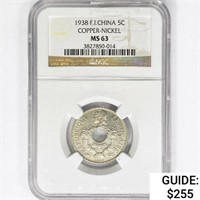 1938 French-Indo China 5 Cent NGC MS63