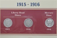 3 Mercury Dime Coin and Stamp Collection