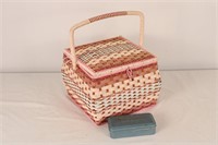 SEWING BASKET, SMALL METAL BOX, AND CONTENTS