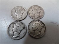 4 Mercury Dimes (1942D - 1945 & 2/1945S)