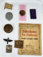 PRE-WW2 LOT OF PINS, TINNIES, BOOKLET