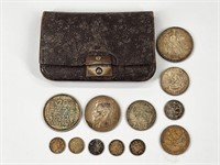 COIN PURSE & LOT OF FOREIGN COINS