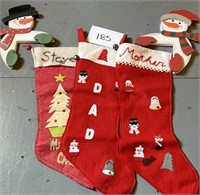 Wooden wall snowman decor & vintage stockings