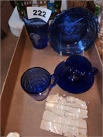 5 PIECE SHIRLEY TEMPLE COBALT BLUE GLASSWARE