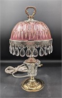 Vintage Pink Glass Lamp w/ Crystals