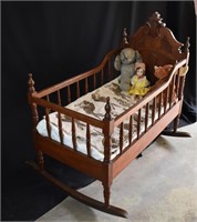 Victorian Solid Walnut Rocking Baby Cradle