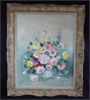 Margaret A Rice Oil on Canvas Floral Painting