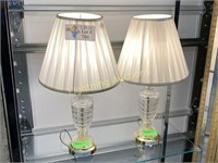 TWO PRESSED GLASS AND POLISHED BRASS TABLE LAMPS