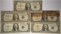 Lot of 5: $1 Silver Certificates