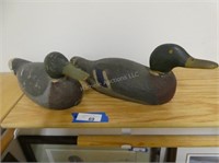 2 vintage wood duck decoys with glass eyes - 17"