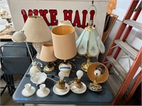 Various Table Lamps; Ruffled Candleholders, Bowl