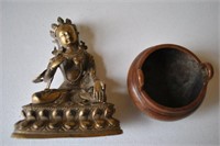Antique Asian Sculpture & Censer Bowl