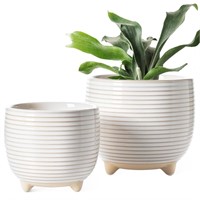 WF7086  BEMAY Ceramic Planter Pots 5.1"+6.4" White