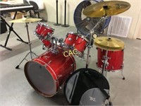 Sakae Drum Set, 5 Drums, Cymbal, High Hat, Stool