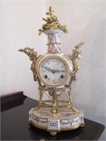 French Style Porcelain & Gilt-Look Mantel Clock