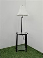 METAL & GLASS TABLE WITH LAMP - 54" TALL X 18" DIA