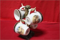 Stoneware Bugling Elk 4pc Cup Set