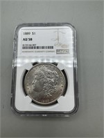 1889 NGC $1 AU58 Morgan Silver Dollar