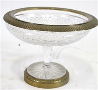 19th C. CUT GLASS FOOTED BOWL WITH BRASS MOUNTS