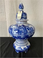 Asian Painted Blue & White 3 Tier Vase