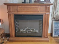 OAK FIREPLACE MANTLE WITH ELECTRIC FIREPLACE