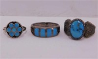3 sterling & turquoise rings: