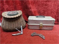 Knife, tackle box, basket.