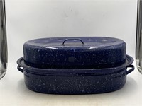 Vintage large blue granite ware roasting pan