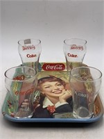 Coca-Cola 1950s metal tray with four Coca-Cola