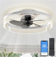 White Ceiling Fan Modern Flush Mount Low Profile
