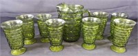 Mid - Century Green Heavy Glass Pitcher & Glasses